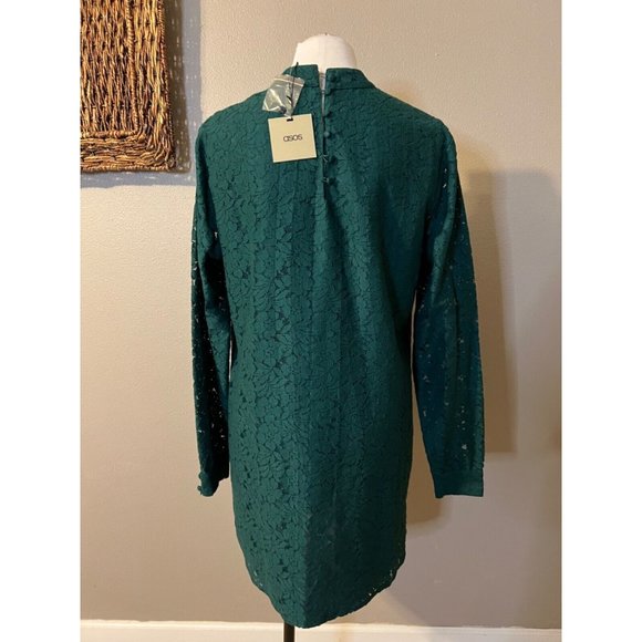 ASOS Sheath Dress 14 Green Cotton Lace Long Sleeve Washable Stretch NEW NWT - Picture 4 of 12